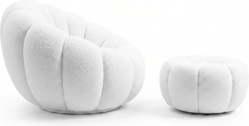 Fotoliu design rotativ BLOOM cu taburet, alb
