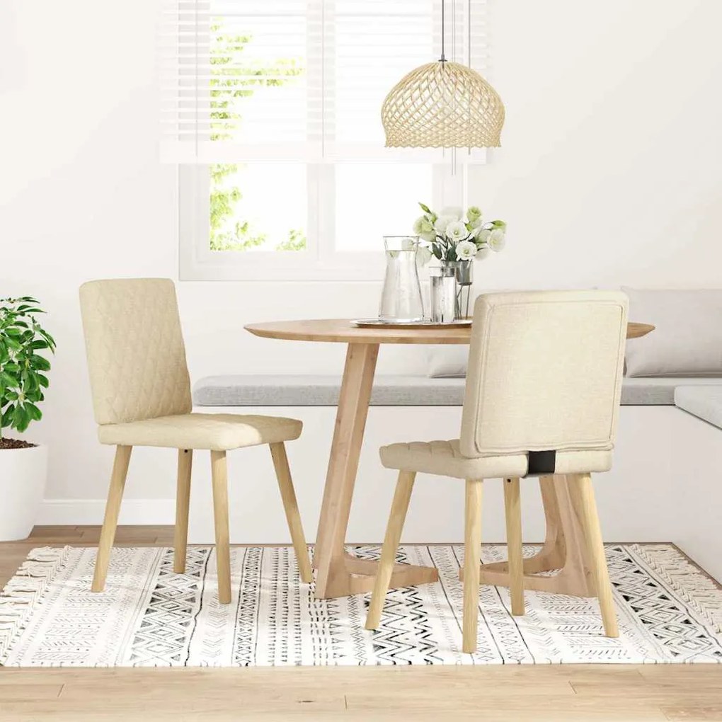 vidaXL Scaune de bucătărie, 2 buc., crem, material textil