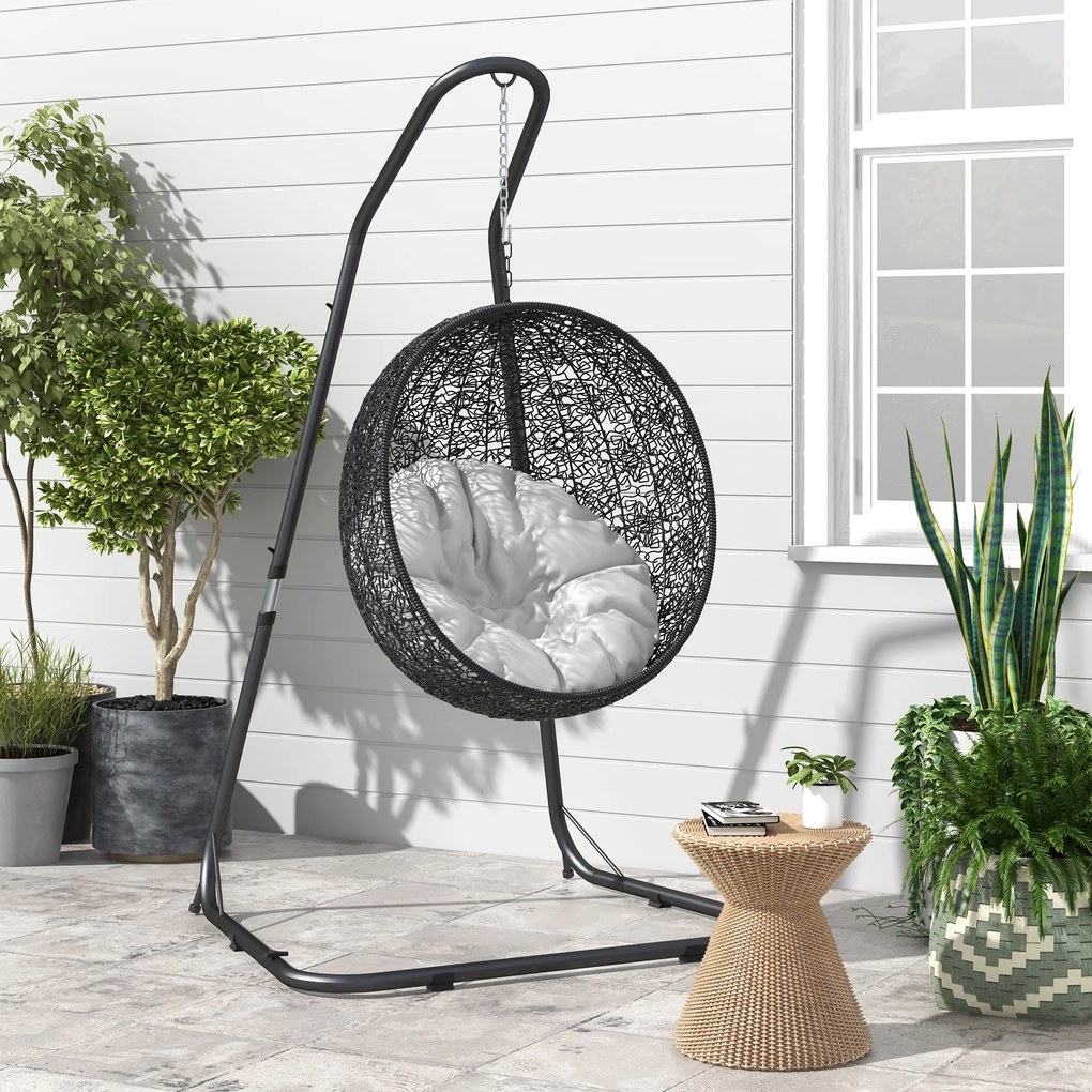 Outsunny Suport pentru fotoliu suspendat Cadru pentru fotoliu suspendat Suport pentru fotoliu suspendat, 133 cm x 116 cm x 195/230 cm, Negru | Aosom Romania