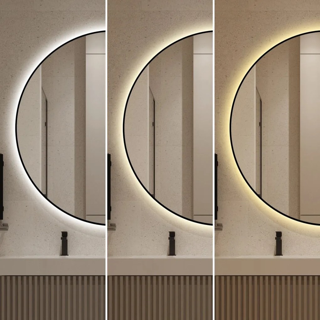 🪞 Oglindă LED cu Touch, Funcție Dezaburire și 3 Tipuri de Lumină – Ramă Negru Mat, 90 cm, Model J188-90 Smack