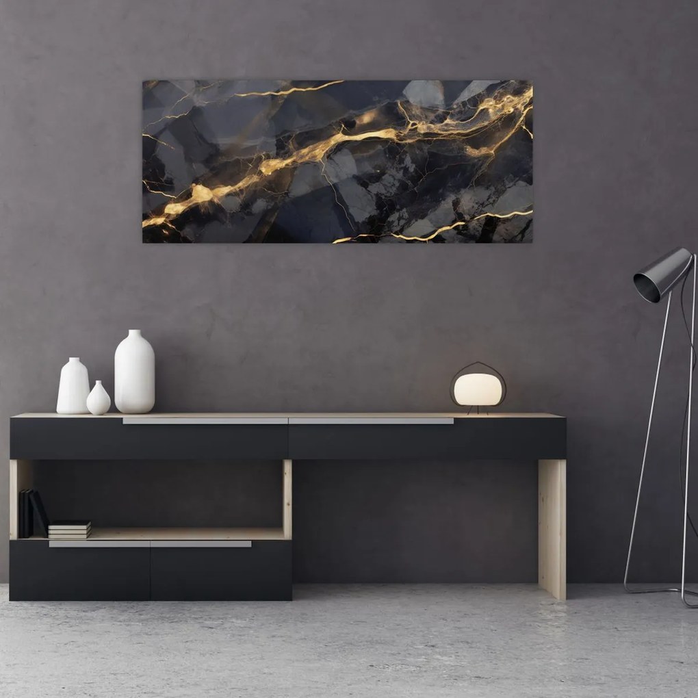 Tablou - Negru - decor auriu (120x50 cm)