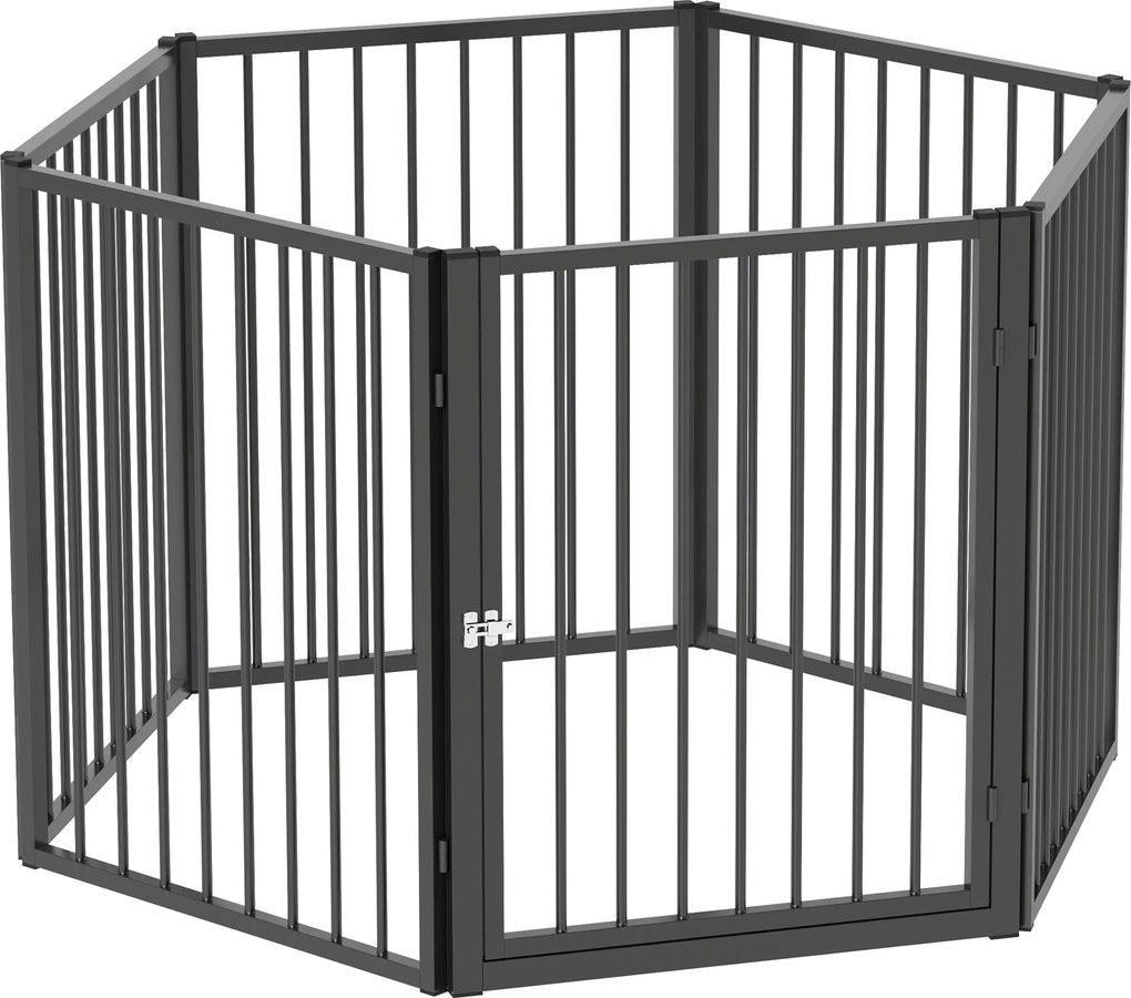 PawHut Tarc pentru căței, tarc pentru câini, cușcă pentru pui, 6 panouri cu ușă, gard pliabil și portabil pentru câini, oțel, negru | Aosom Romania