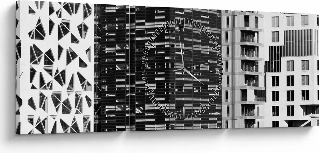 Tablou cu arhitectura alb neagră (cu ceas) (90x30 cm)