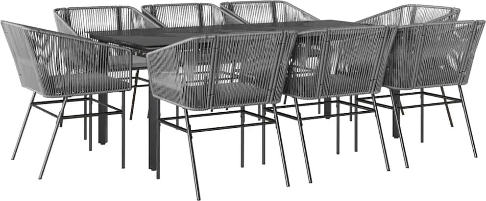 vidaXL Set de sufragerie de grădină de 9 piese sticlă poliratan gri