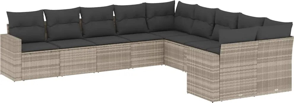 vidaXL Set canapele de grădină cu perne 10 piese gri deschis poliratan
