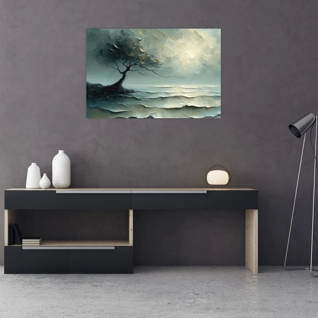 Tablou - pictură în ulei de un copac cu oceanul (90x60 cm)