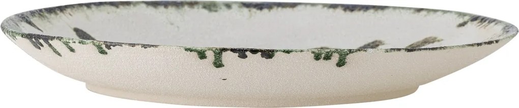 Platou decorativ din ceramică artizanală, alb, cu motiv botanic și bordură decorativă, 44x6 cm, „Hadyn"