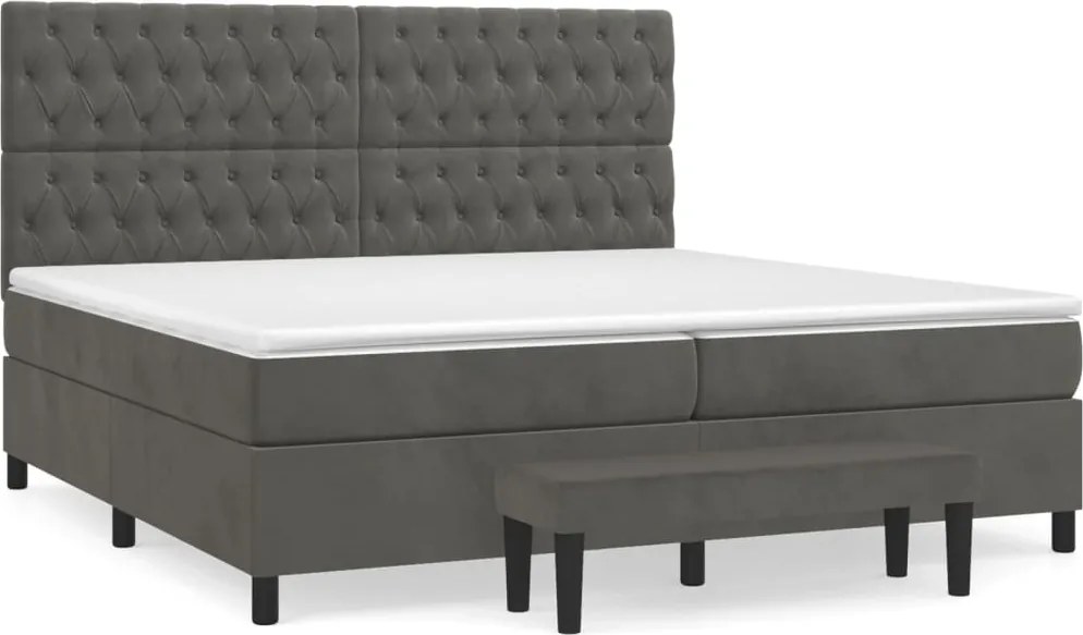 vidaXL Pat box spring cu saltea, gri închis, 200x200 cm, catifea