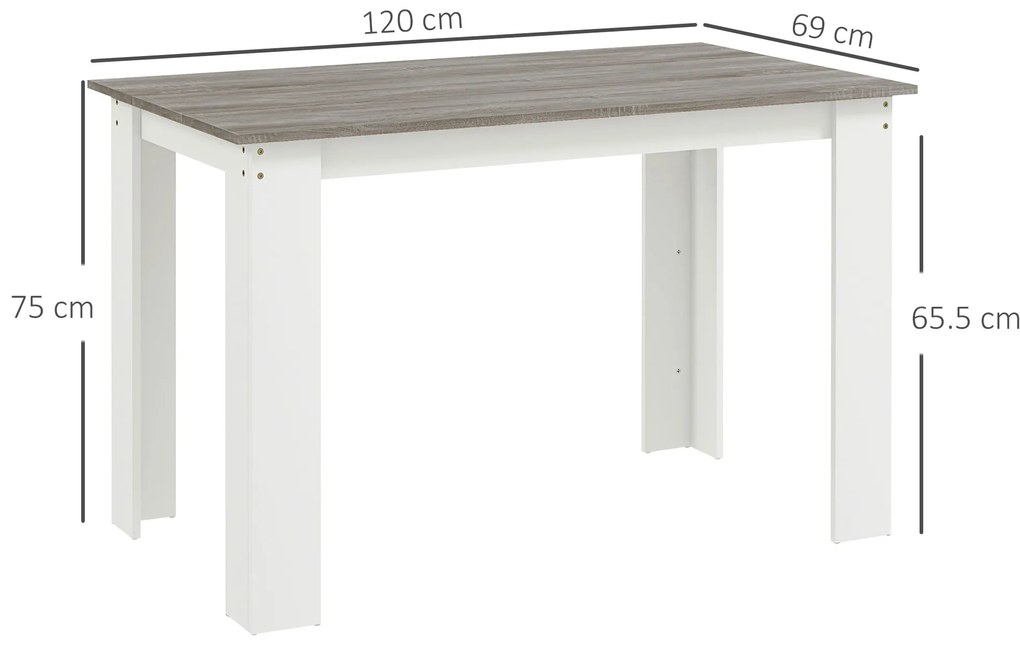 HOMCOM Masă Modernă de Dining pentru 4-6 Persoane 120x69x75 cm Gri și Alb | Aosom Romania