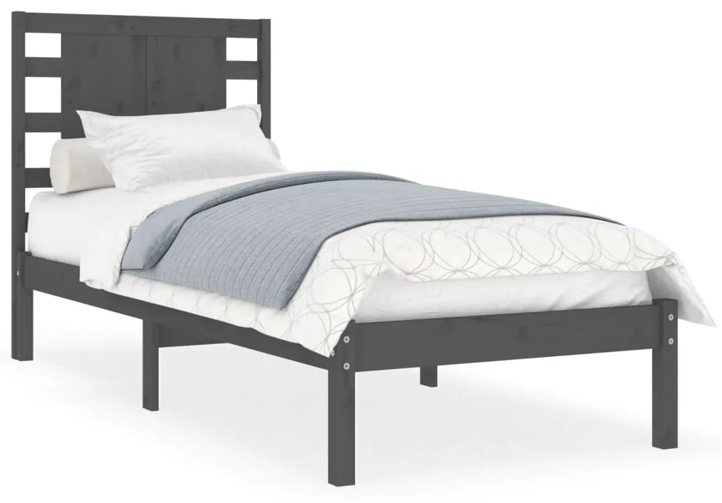 3104185 vidaXL Cadru de pat single, gri, 90x190 cm, lemn masiv