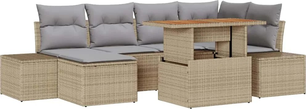 vidaXL Set de masă pentru grădină cu pernă 7 pcs Bej și gri