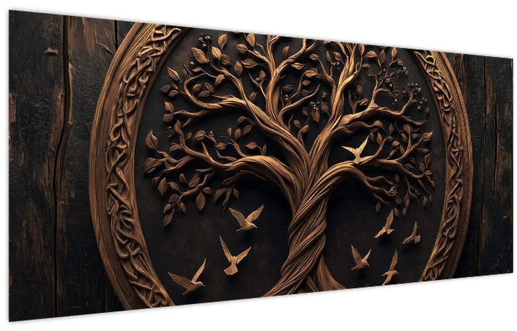 Tablou – Arborele vieții din lemn (120x50 cm)