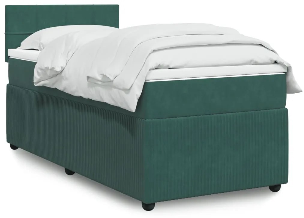 3289929 vidaXL Pat box spring cu saltea, verde închis, 90x190 cm, catifea