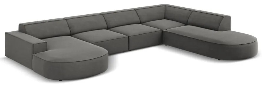 Colțar gri cu tapițerie din catifea (cu șezlong pe partea dreaptă) Jodie - Micadoni Home