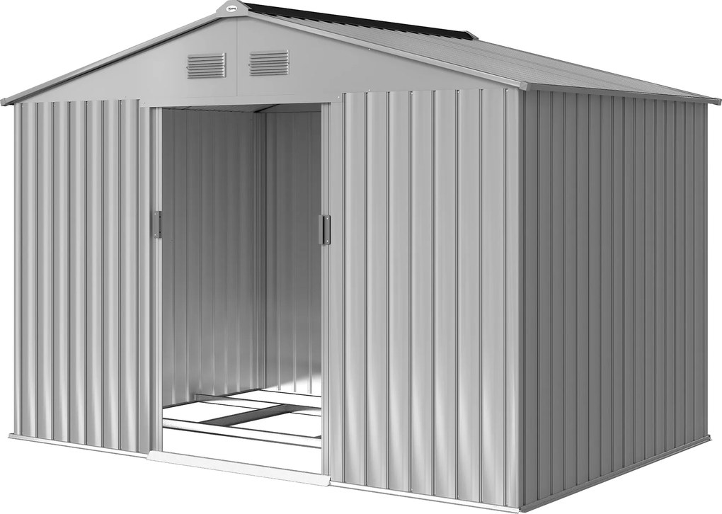 Outsunny Șopron de Grădină Exterior 4,9 m² 277x195x192 cm cu Ușă Culisantă Ventilație și Kit de Fundație Gri | Aosom Romania