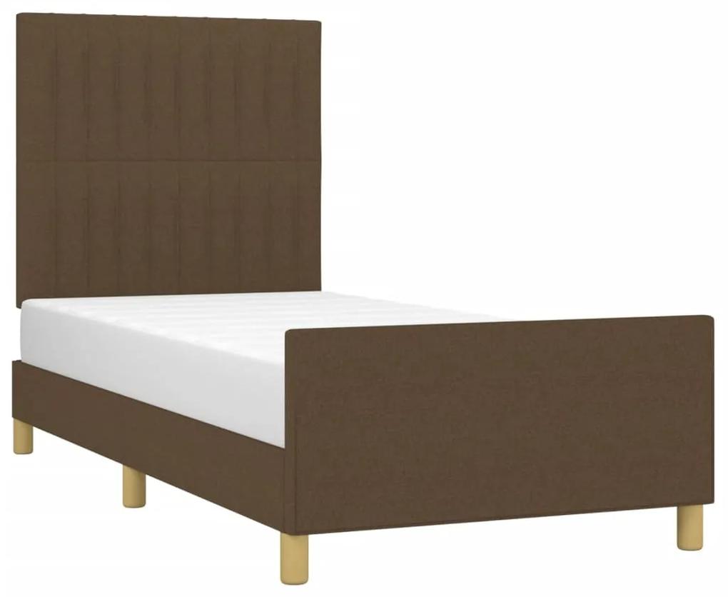 Cadru de pat cu tablie, maro inchis, 90x200 cm, textil Maro inchis, 90 x 200 cm, Benzi verticale