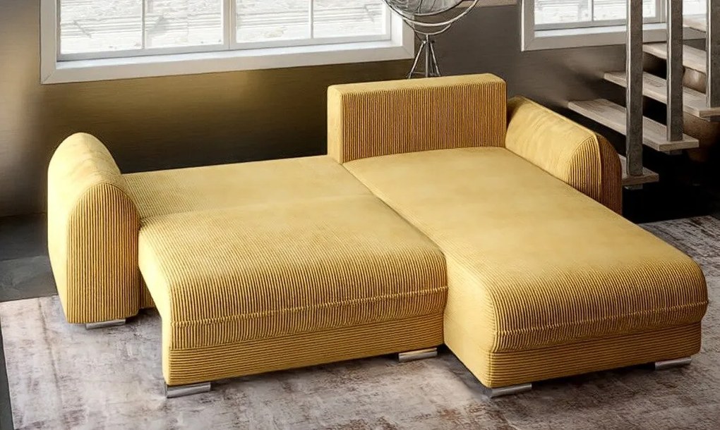 Colțar extensibil dumonde cu ladă de depozitare si sezut confortabil din spuma high-density, Denver Zoom Mustar 275x185 cm II