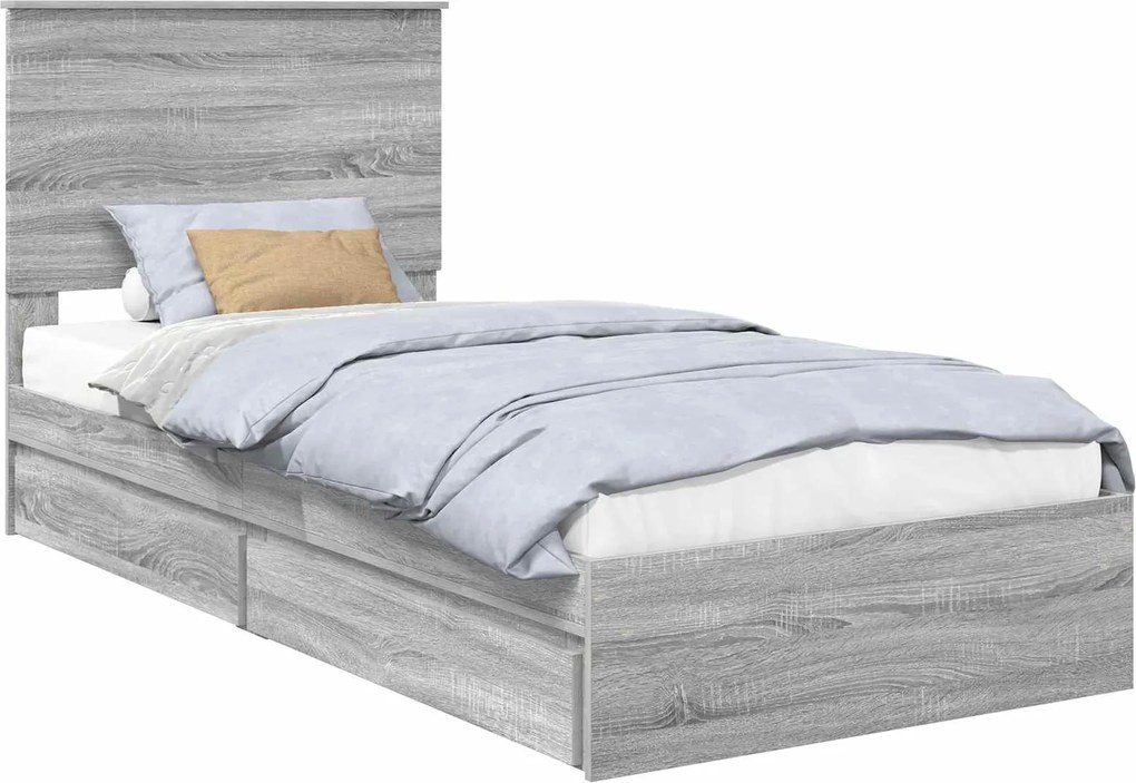 vidaXL Pat cu storage cu sertar Gri Sonoma 75 x 190 cm Lemn compozit