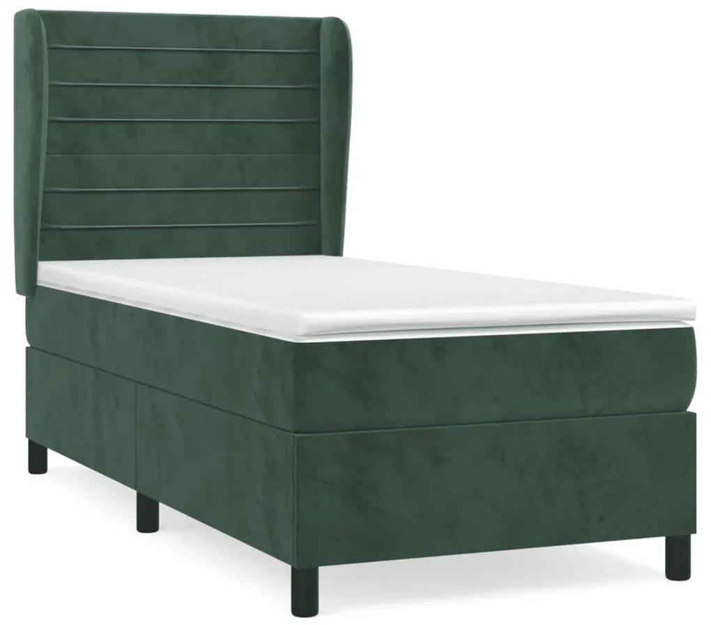 3129246 vidaXL Pat box spring cu saltea, verde închis, 90x190 cm, catifea