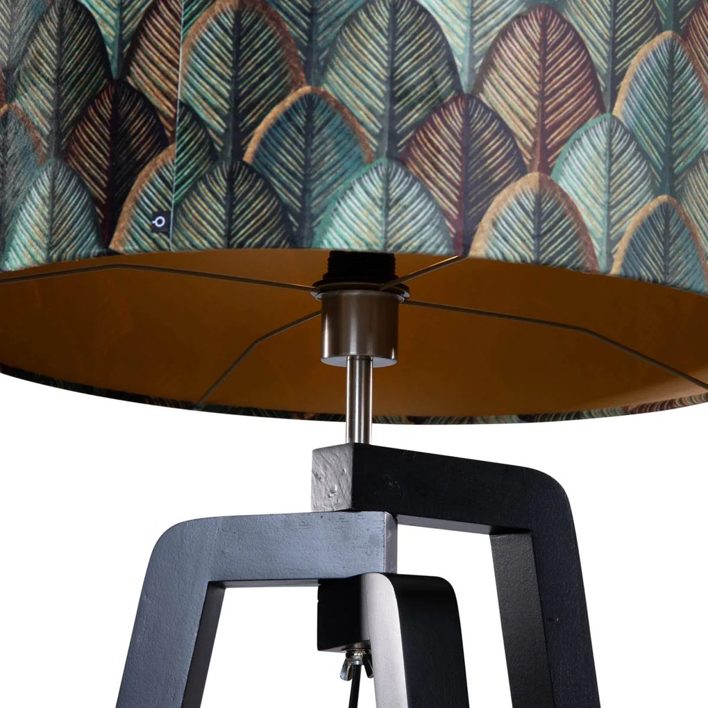 Lampă de podea neagră cu abajur din catifea cu design frunze 50cm - Puros