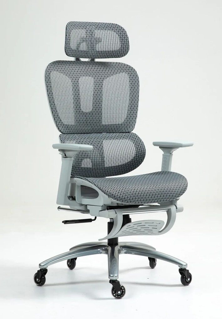 Scaun ergonomic, cotiere 3D, suport picioare, Full Mesh, Gri