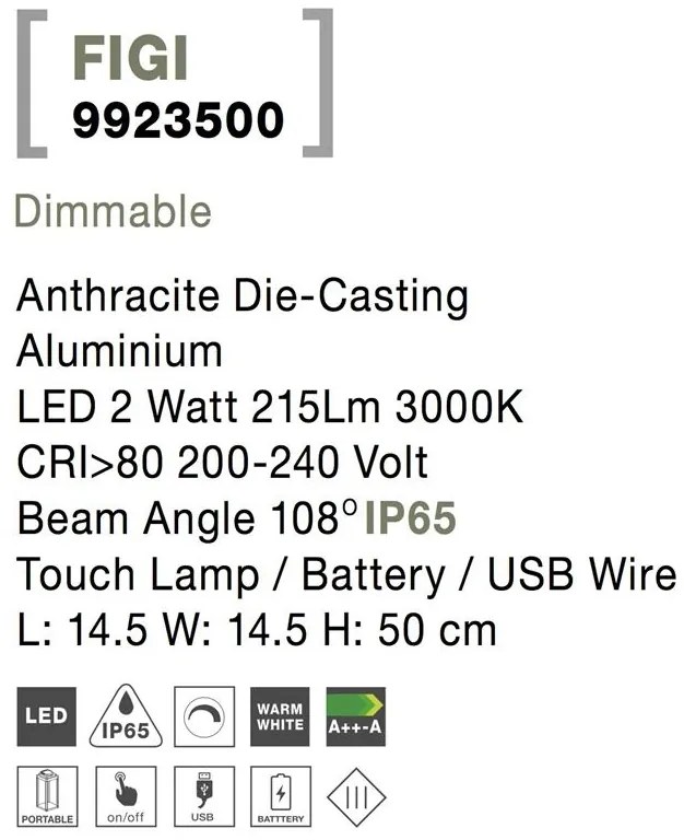 Lampa LED portabila pentru iluminat exterior IP65 FIGI H-50cm
