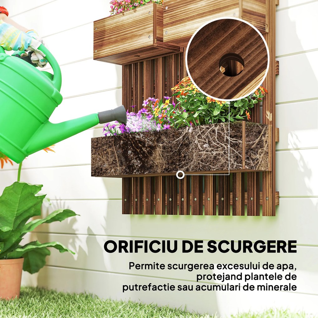Outsunny Jardinieră Verticală cu 3 Vase Detașabile și Orificii de Drenaj, 60x16x80 cm, Maro | Aosom Romania