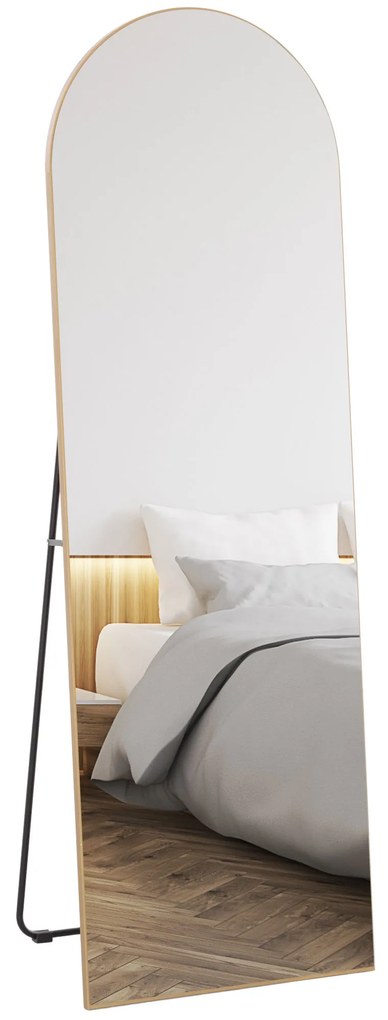 HOMCOM Oglindă în lungime completă 50 x 150 cm, oglindă pe suport, oglindă mare de perete fără ramă, pentru sufragerie, ton aur | Aosom Romania
