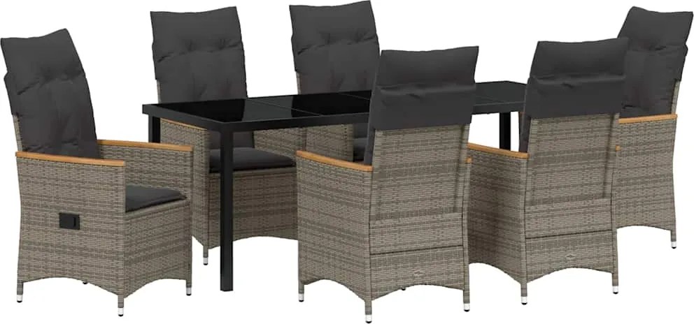 vidaXL Set de masă pentru grădină cu pernă 7 pcs Gri poliratan