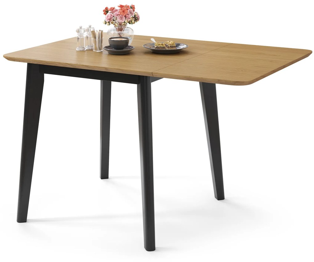 MAZZONI EXPORT ROXY Stejar natural/cadru negru - MASĂ RABATABILĂ DE LEMN PENTRU BUCĂTĂRIE/SUFRAGERIE RETRO EXTENSIBILĂ