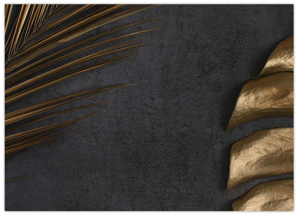 Tablou pe sticlă cu frunze aurii (70x50 cm)