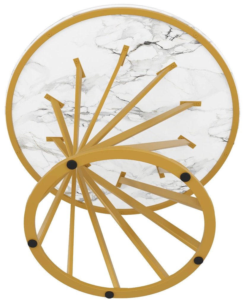 Masă rotundă de dining, Alb+Auriu | Aosom Romania