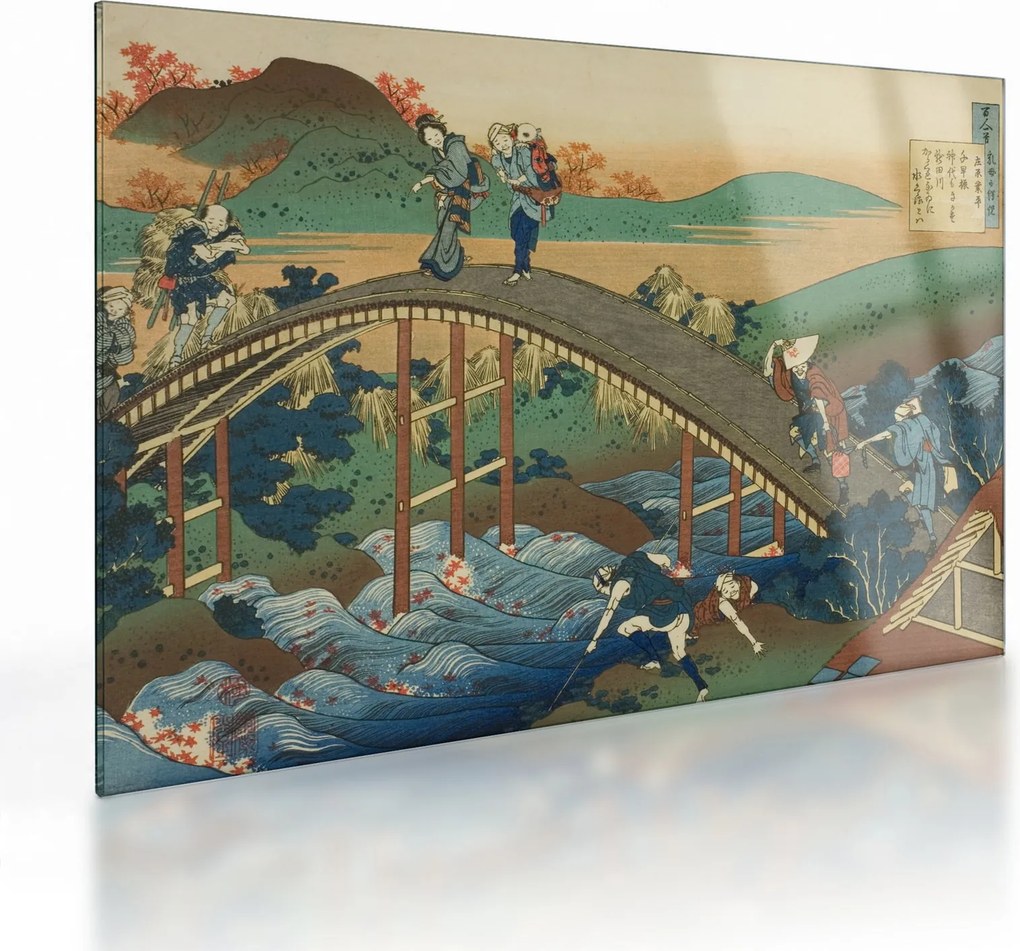 Tablou pe sticlă - Katsushika Hokusai, Ariwara no Narihirafrom the series One Hundred, Poems Explained by the Nurse (Hyakunin isshu uba ga etoki), rep (70x50 cm)