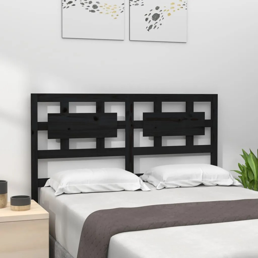 vidaXL Tăblie de pat, negru, 125,5x4x100 cm, lemn masiv de pin