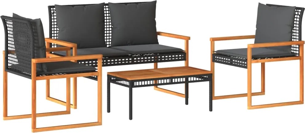 vidaXL Set mobilier relaxare grădină 4 piese cu perne poliratan negru