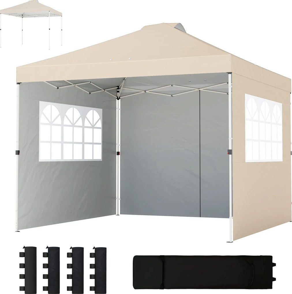 Outsunny Tonelă de grădină pop-up cort pliant înălțime reglabil 3 pereți laterali saci cu nisip geantă de transport 3 x 3 m crem | Aosom Romania