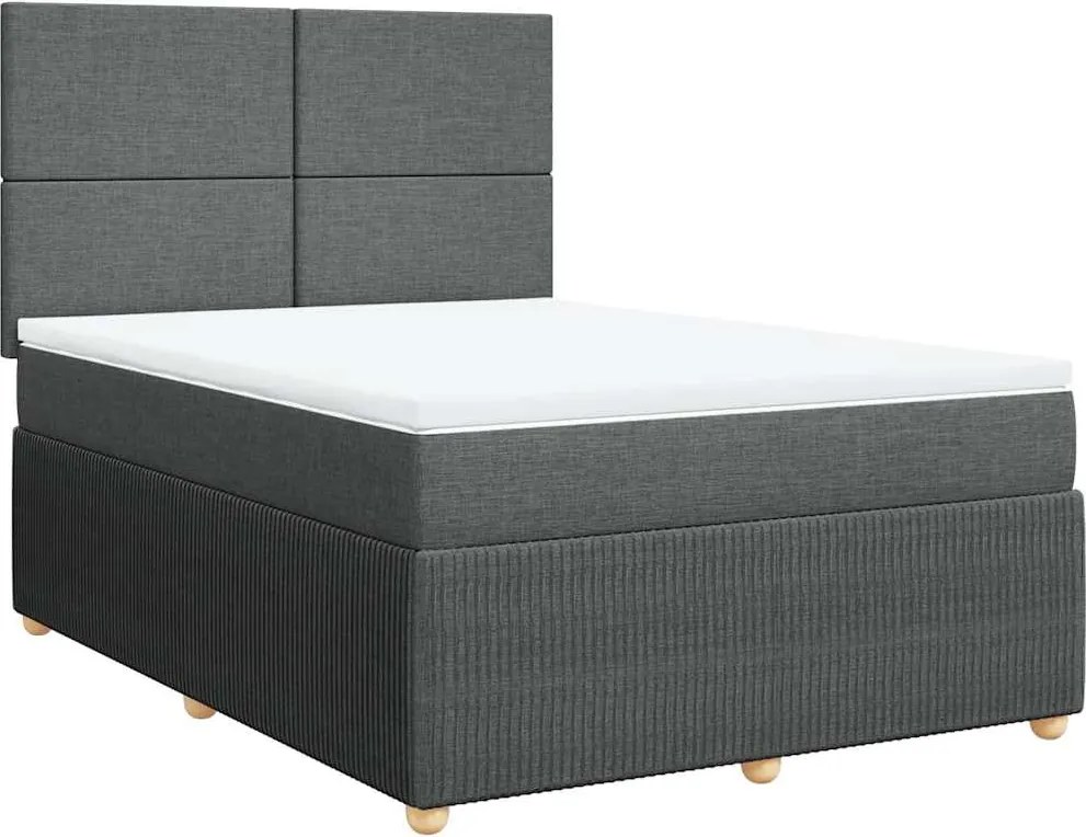vidaXL Pat box spring cu saltea, gri închis, 140x190 cm, textil