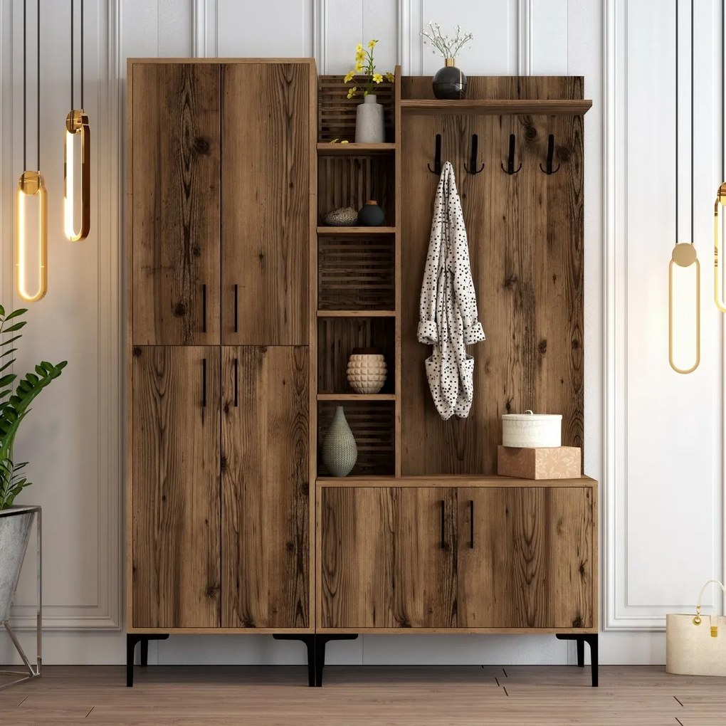 Cuier cu dulap pentru pantofi, rafturi și dulapViyana Walnut