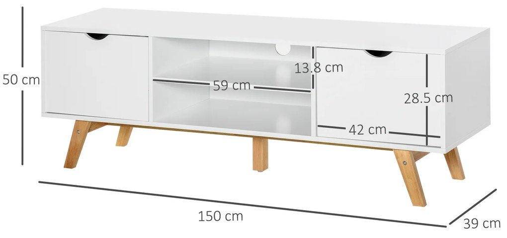 Comoda TV max 65" din PAL si MDF alb cu 2 dulapuri laterale 2 rafturi centrale deschise, 150x39x50cm HOMCOM | Aosom Romania