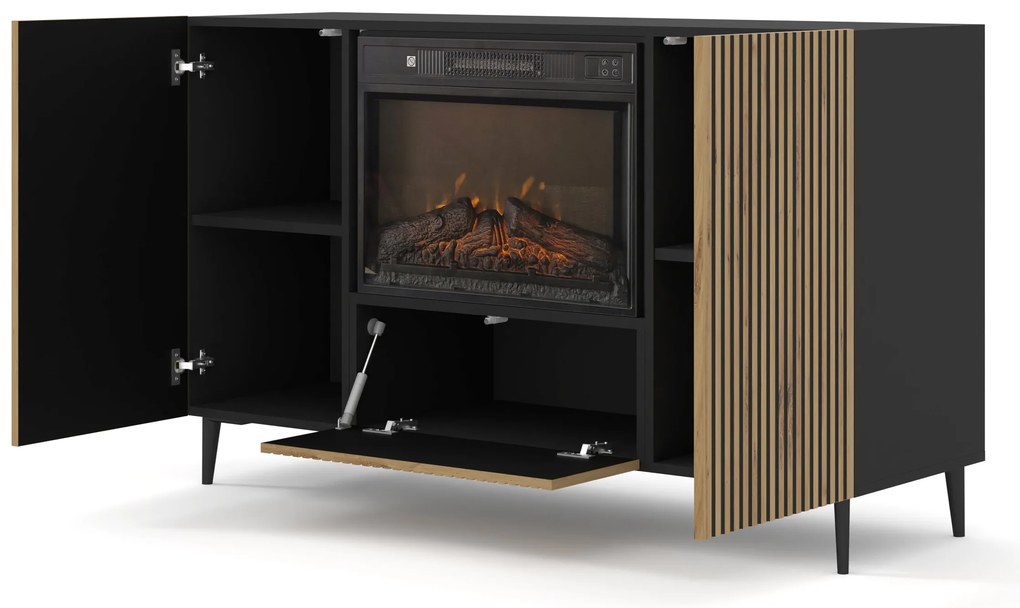 Dulap cu bioșemineu electric F 2D1K Rowanna (Stejar artisan + Negru). 1125063