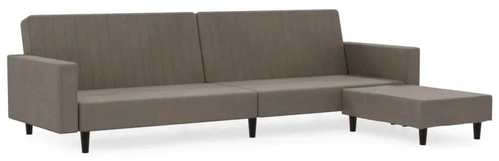 3081865 vidaXL Canapea extensibilă cu taburet, 2 locuri, gri deschis, catifea