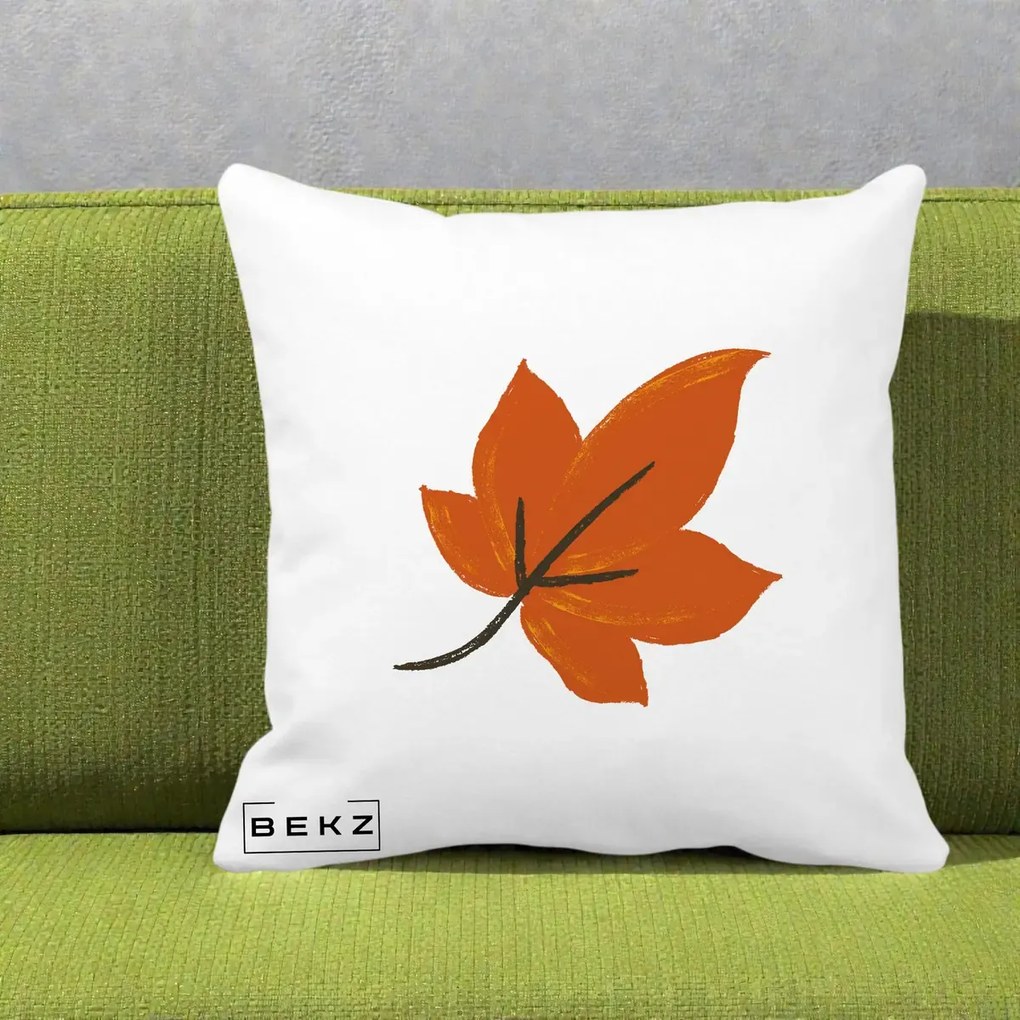 Perna Decorativa Frunza de Toamna Portocalie, 40x40 cm, Alba Mata, Husa Detasabila, Perna Inclusa, BEKZ®