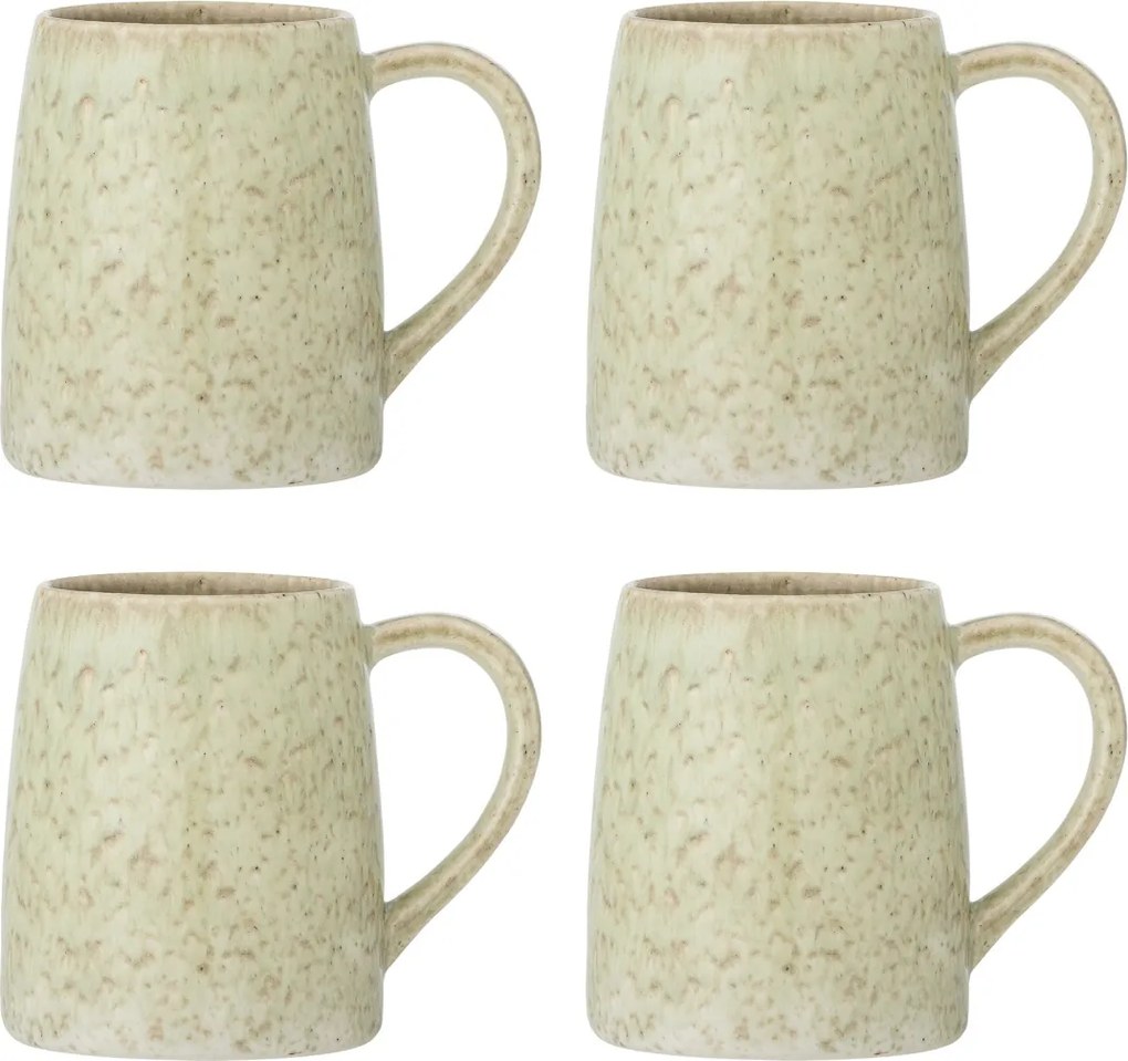 Set 4 căni din ceramică artizanală, cu decor marmorat verde și natur, finisaj lucios, „Winnie", 9 x 10 cm