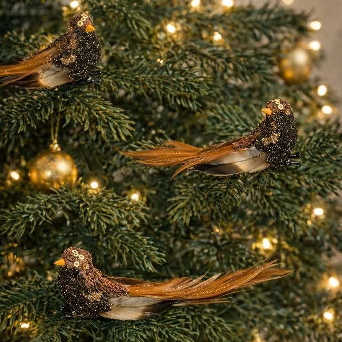 Set de păsări pe clemă, negru/maro, 3 buc.