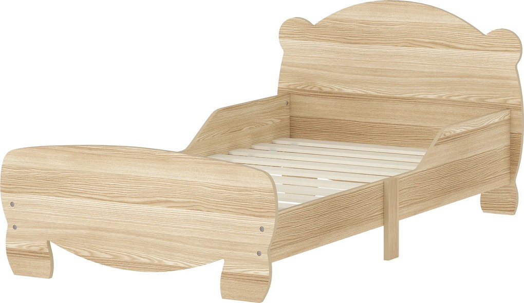 AIYAPLAY Pat pentru copii, pat tineret, pat casă cu design ursuleț, pat de joacă pentru 3-6 ani, 143,5 x 80 x 55 cm, lemn natural | Aosom Romania