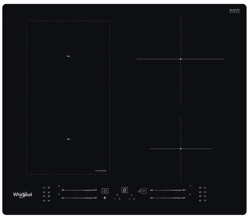 Plita vitroceramica incorporabila Whirlpool WL S7960 NE, 7200W, 4 zone, 18 trepte, FlexiCook, Timer, Inductie, Negru