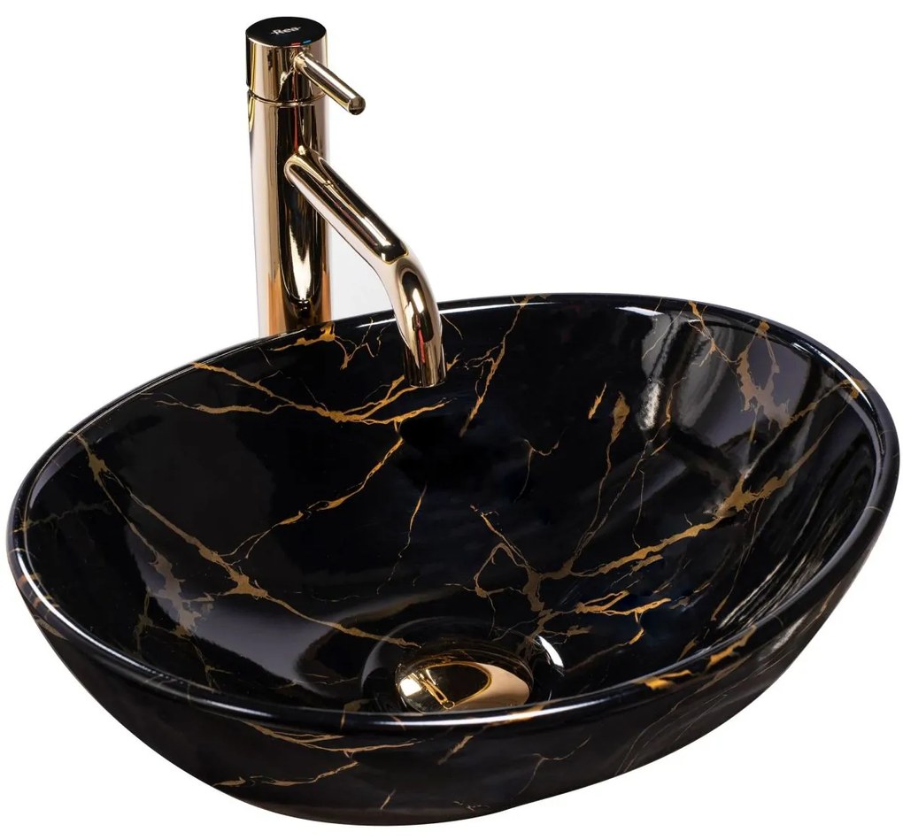 Rea Sofia Marble lavoar 41x34.5 cm ovale de blat negru-auriu REA-U5611