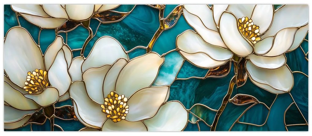 Tablou - Vitraliu cu magnolie (120x50 cm)