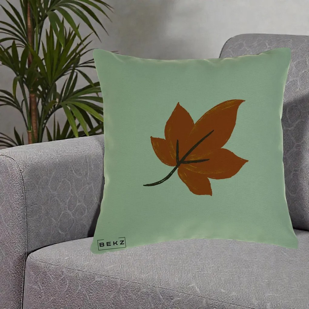 Perna Decorativa Frunza de Toamna Portocalie, 40x40 cm, Verde, Husa Detasabila, Perna Inclusa, BEKZ®