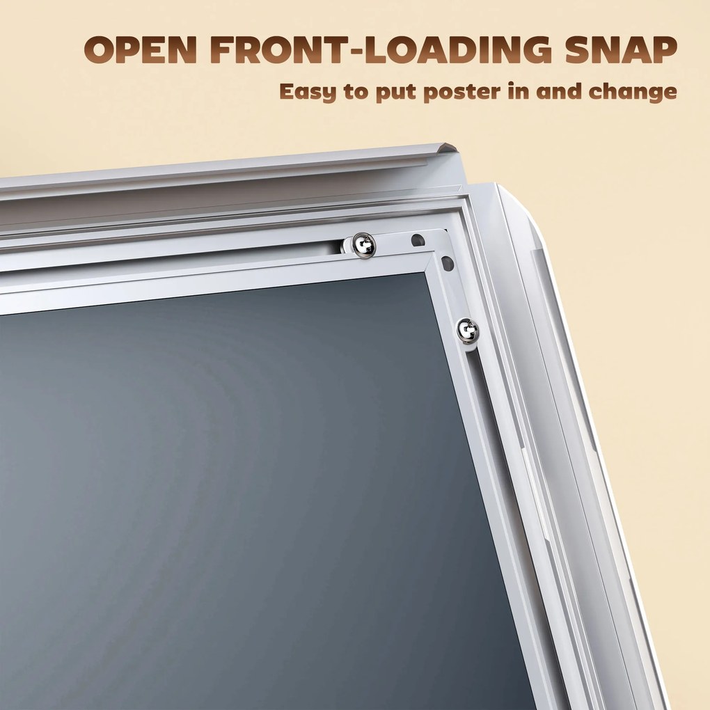 HOMCOM Suport Poster A3, Expozitor Publicitar de Podea cu Înălțime și Înclinare Reglabile, 40x30x129-135 cm, Argintiu | Aosom Romania